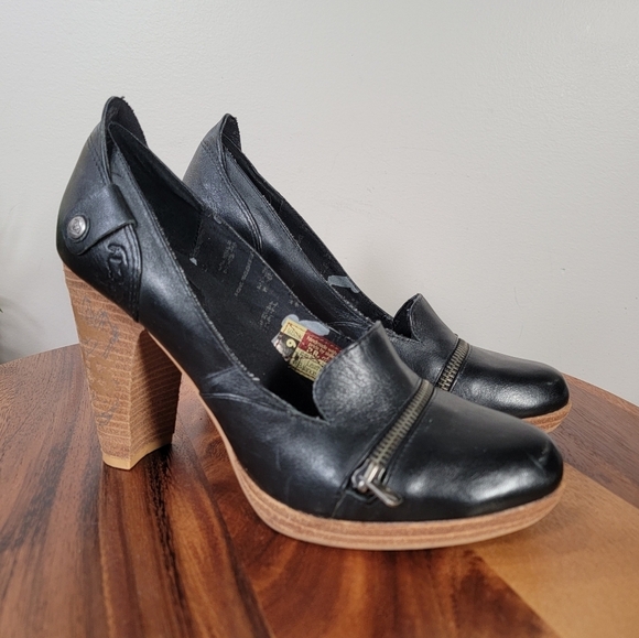 London Underground Black Leather Heeled Loafers With Zipper Accent Size 9 - Picture 3 of 17